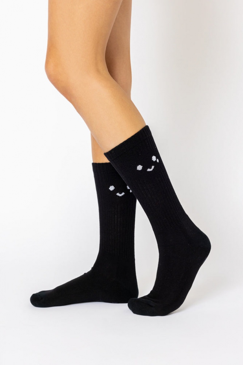 POPFLEX Happy Cry Face Mid-Calf Gym Socks Černé | UIDP12354