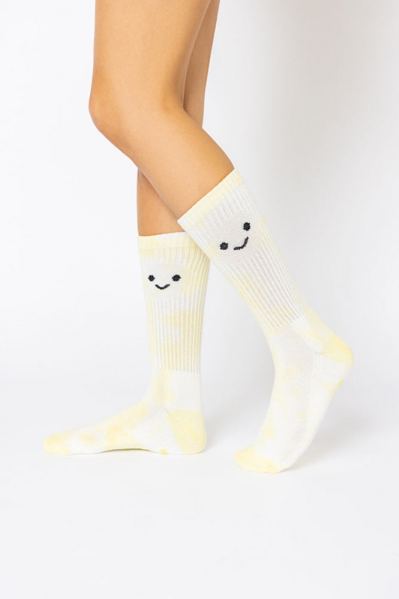 POPFLEX Happy Face Mid-Calf Gym Socks Žluté | AYEO47068