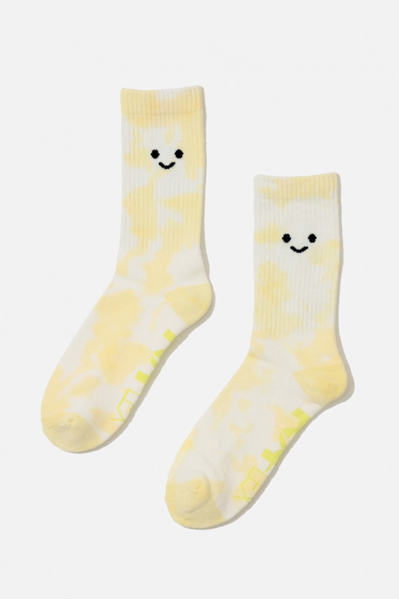 POPFLEX Happy Face Mid-Calf Gym Socks Žluté | AYEO47068
