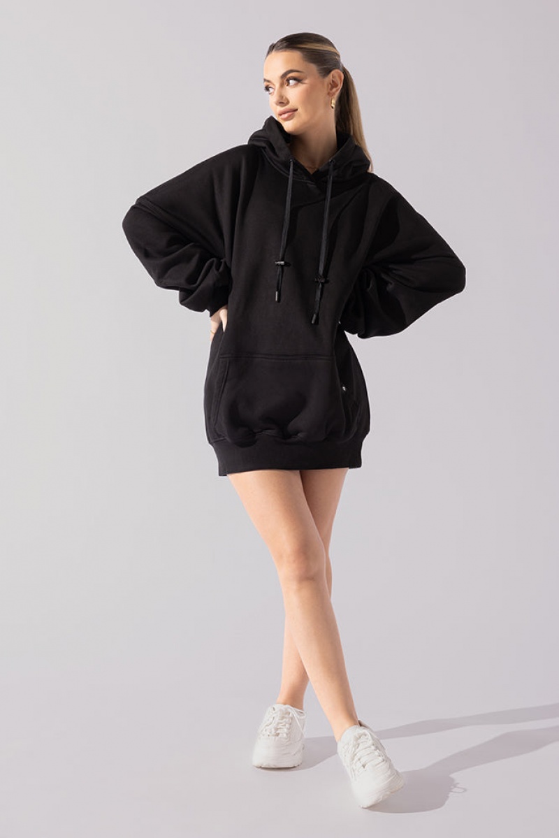 POPFLEX Long Cloud Hoodie Černé | MZVD38049