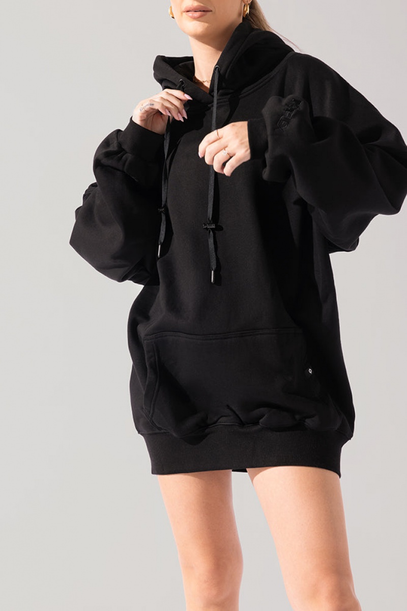 POPFLEX Long Cloud Hoodie Černé | MZVD38049