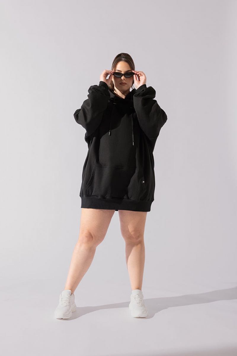 POPFLEX Long Cloud Hoodie Černé | MZVD38049