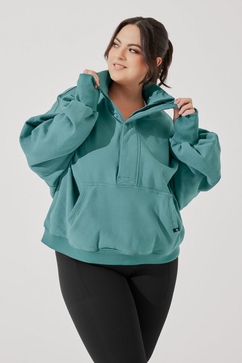 POPFLEX Ooey Gooey Half Zip Svetrové Tyrkysové | EBKA73524