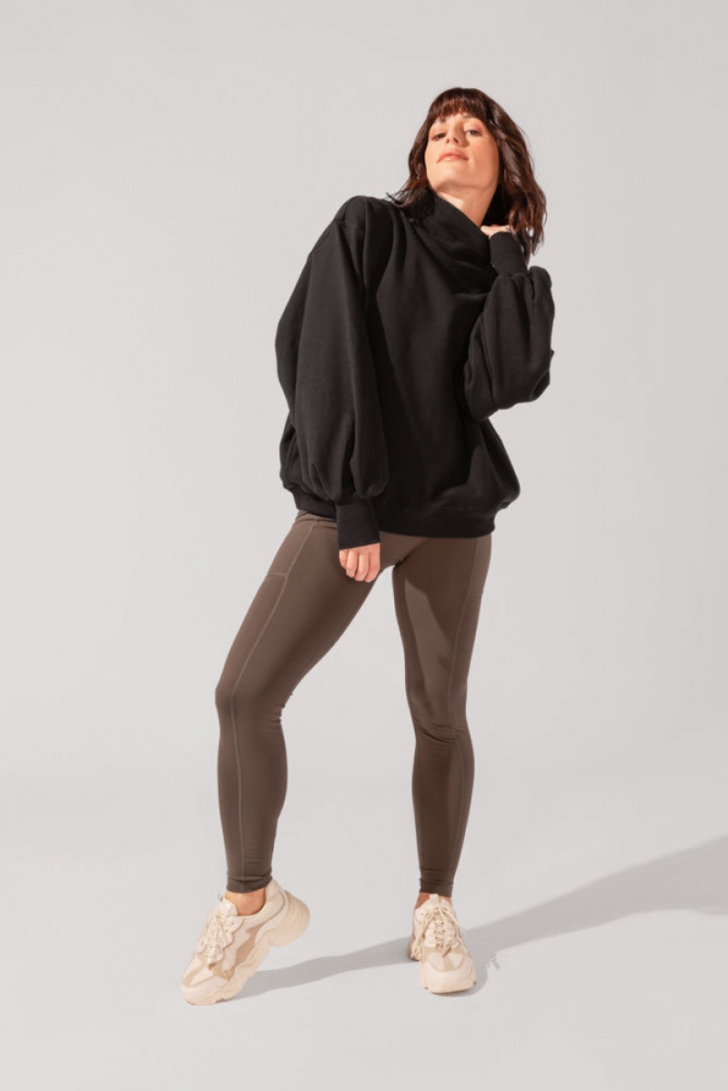 POPFLEX Ooey Gooey Mockneck Sweatshirt with Pockets Černé | OXHS36152