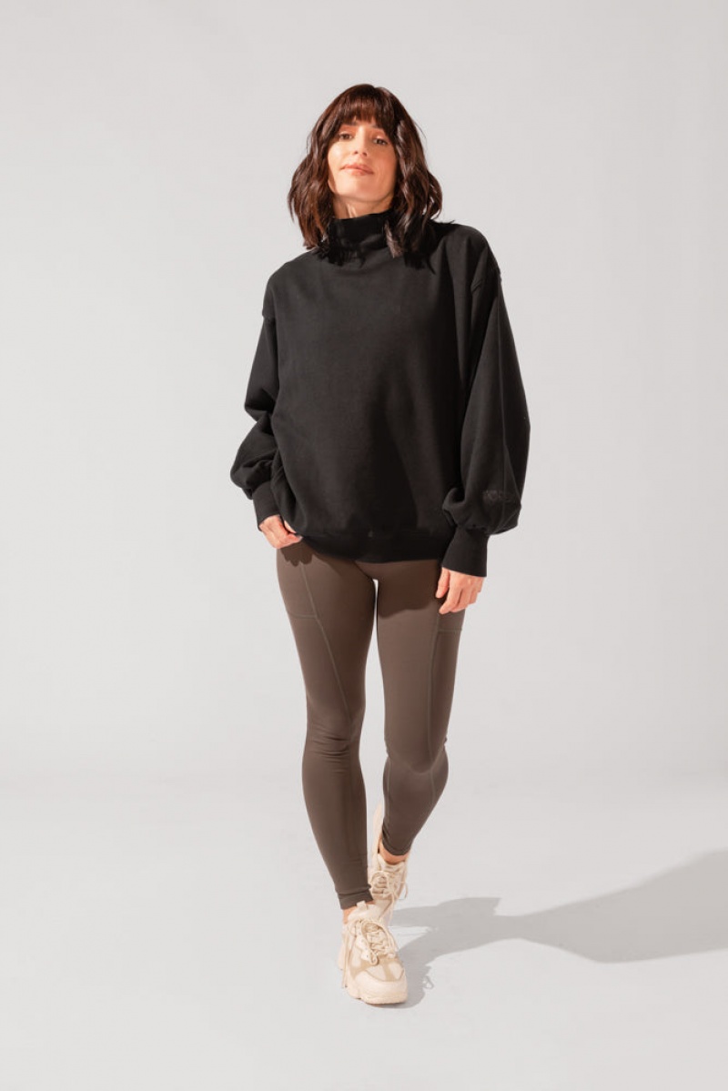 POPFLEX Ooey Gooey Mockneck Sweatshirt with Pockets Černé | OXHS36152
