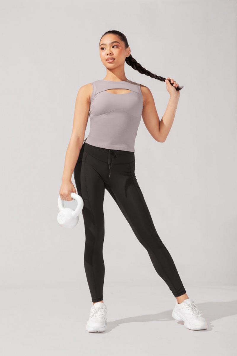 POPFLEX Peekaboo Crew Tank Smoky Taupe | KGNT73801