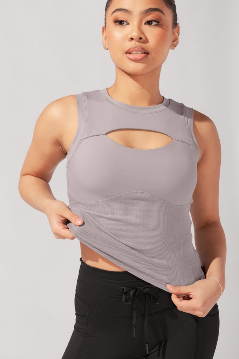 POPFLEX Peekaboo Crew Tank Smoky Taupe | KGNT73801
