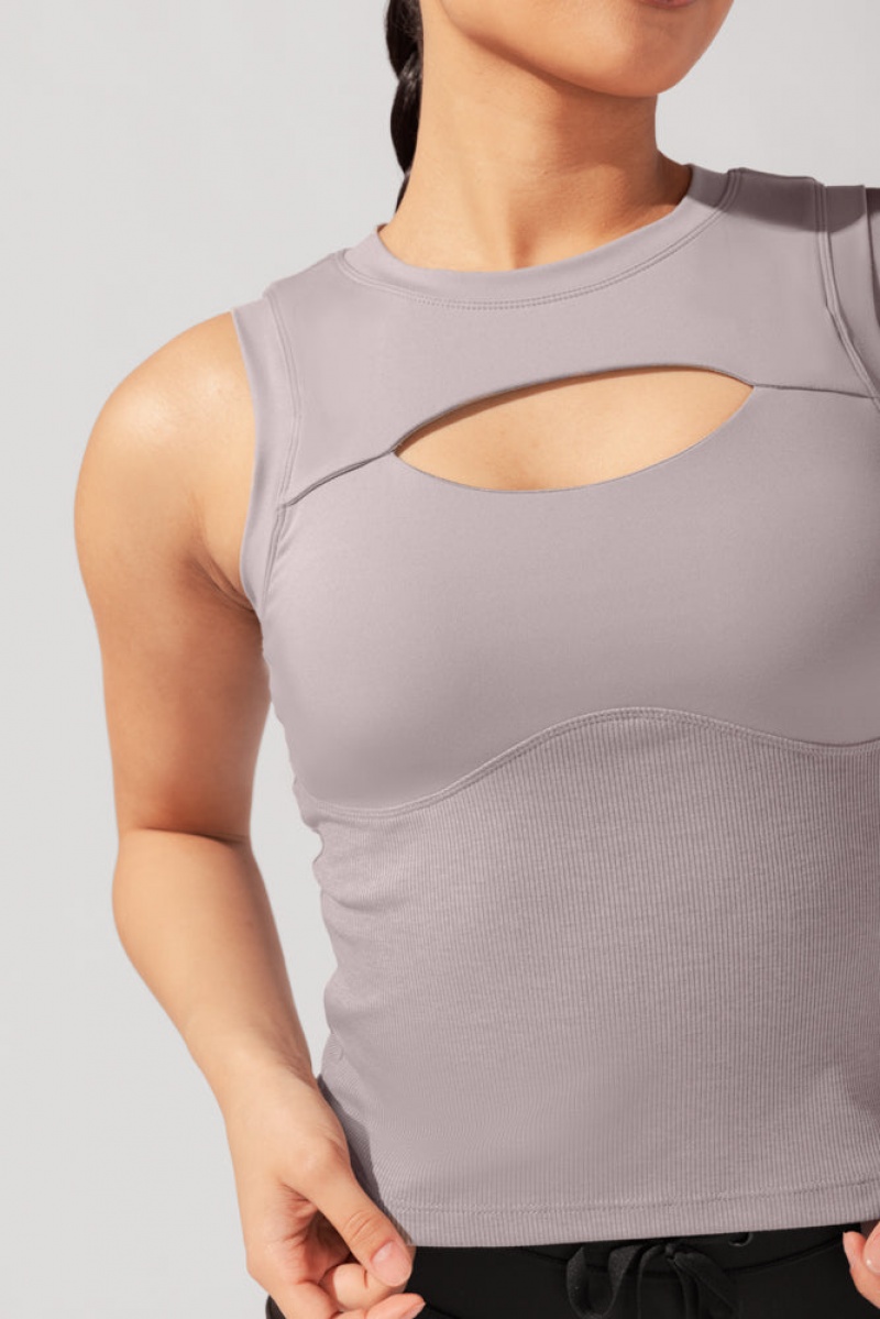 POPFLEX Peekaboo Crew Tank Smoky Taupe | KGNT73801