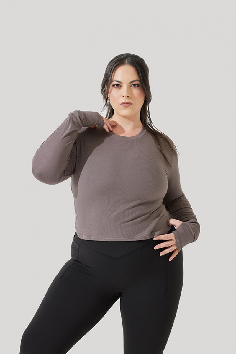 POPFLEX Refine Long Sleeve Top Woodland Taupe | LUIY38915