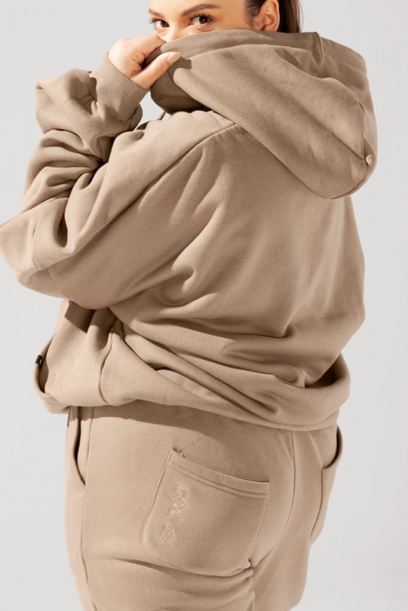 POPFLEX Shimmer Pullover Cloud Hoodie Milk Tea | SOFH64309