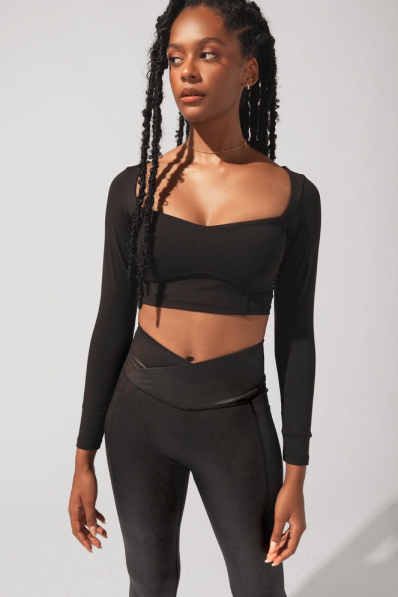 POPFLEX Sweetheart Long Sleeve Crop Top Černé | LKOX35948