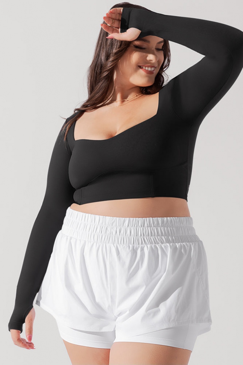 POPFLEX Sweetheart Long Sleeve Crop Top Černé | LKOX35948