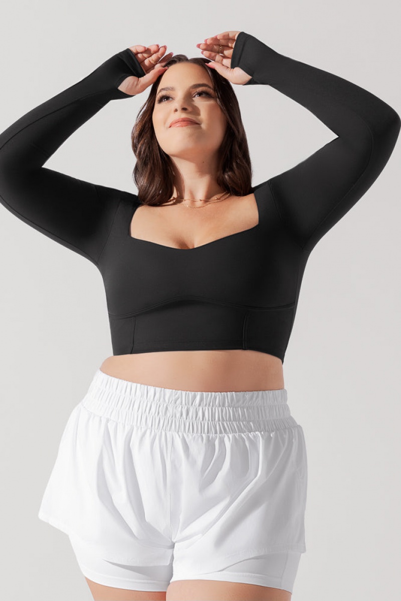 POPFLEX Sweetheart Long Sleeve Crop Top Černé | LKOX35948