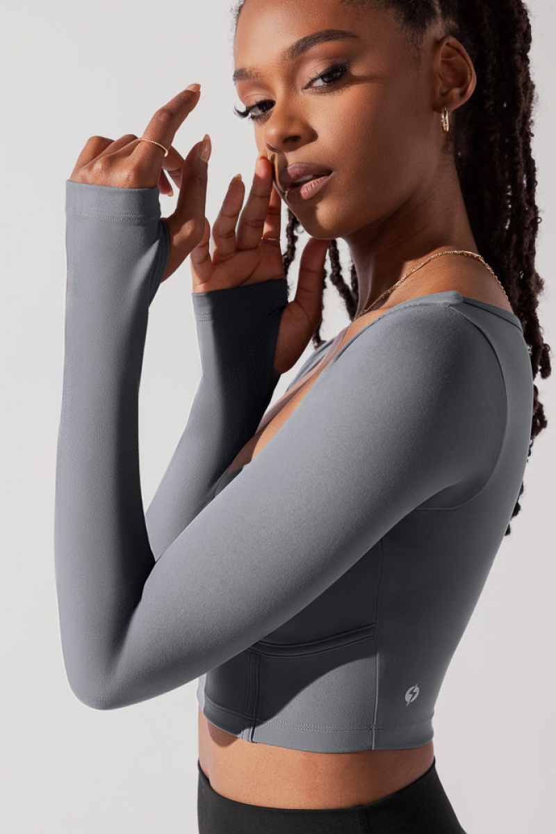 POPFLEX Sweetheart Long Sleeve Crop Top Šedé | NODL13678
