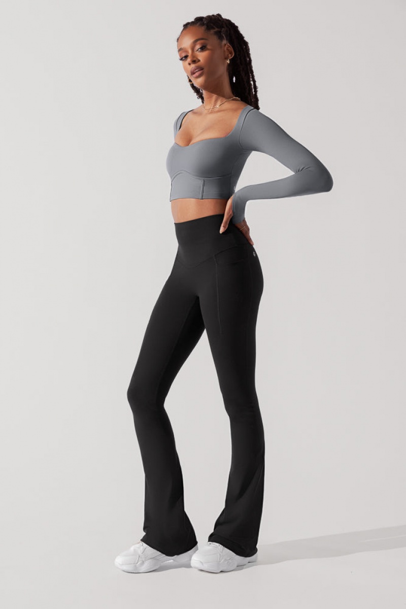 POPFLEX Sweetheart Long Sleeve Crop Top Šedé | NODL13678
