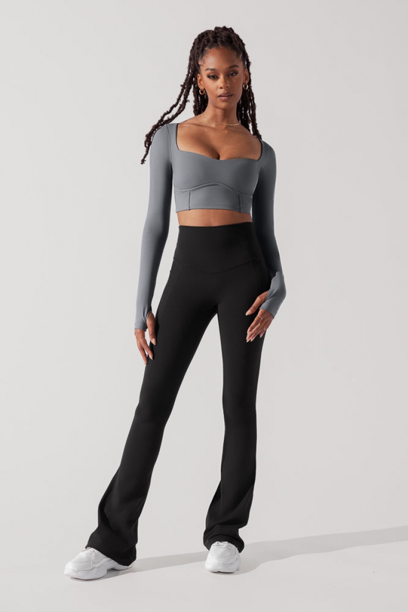 POPFLEX Sweetheart Long Sleeve Crop Top Šedé | NODL13678