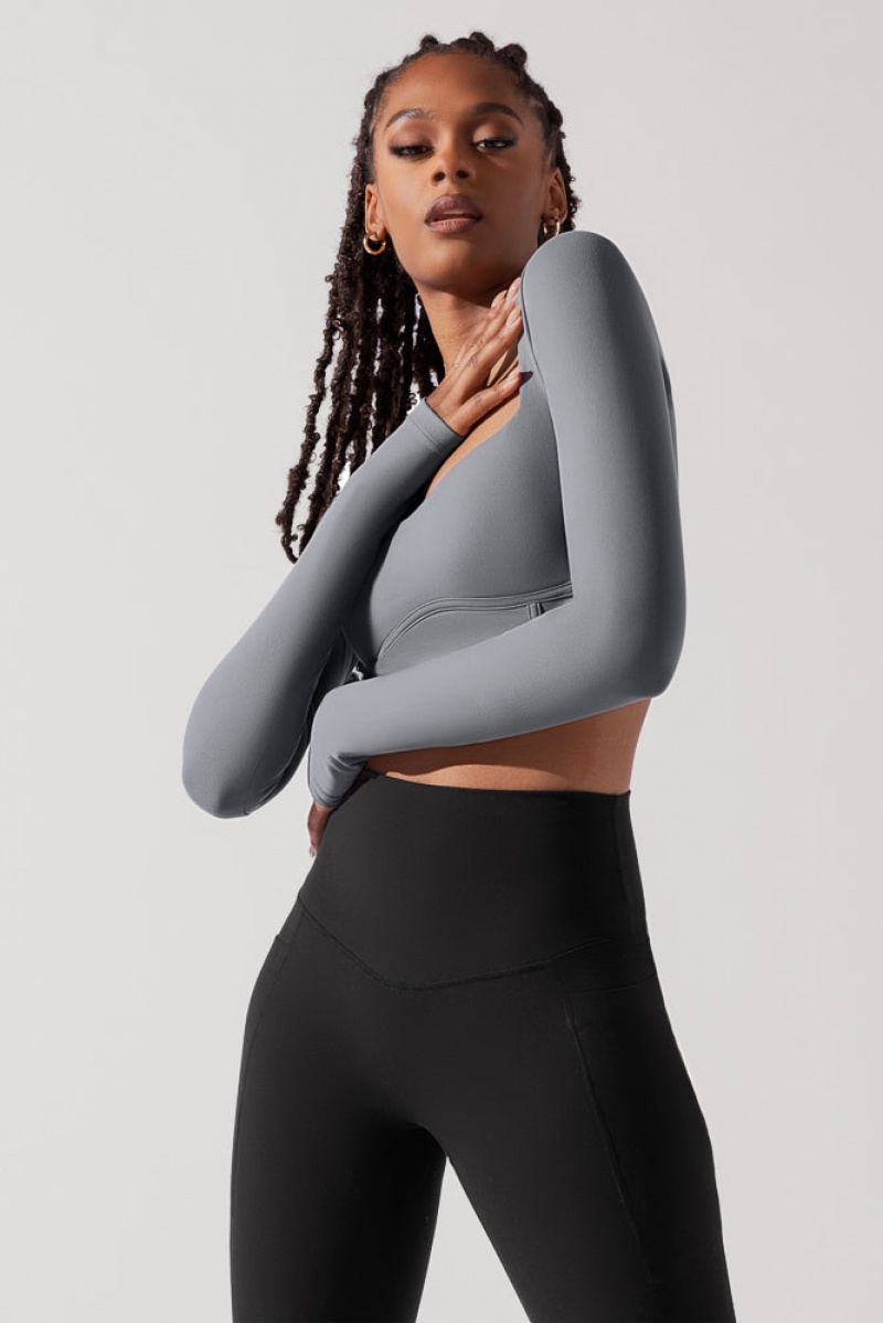 POPFLEX Sweetheart Long Sleeve Crop Top Šedé | NODL13678