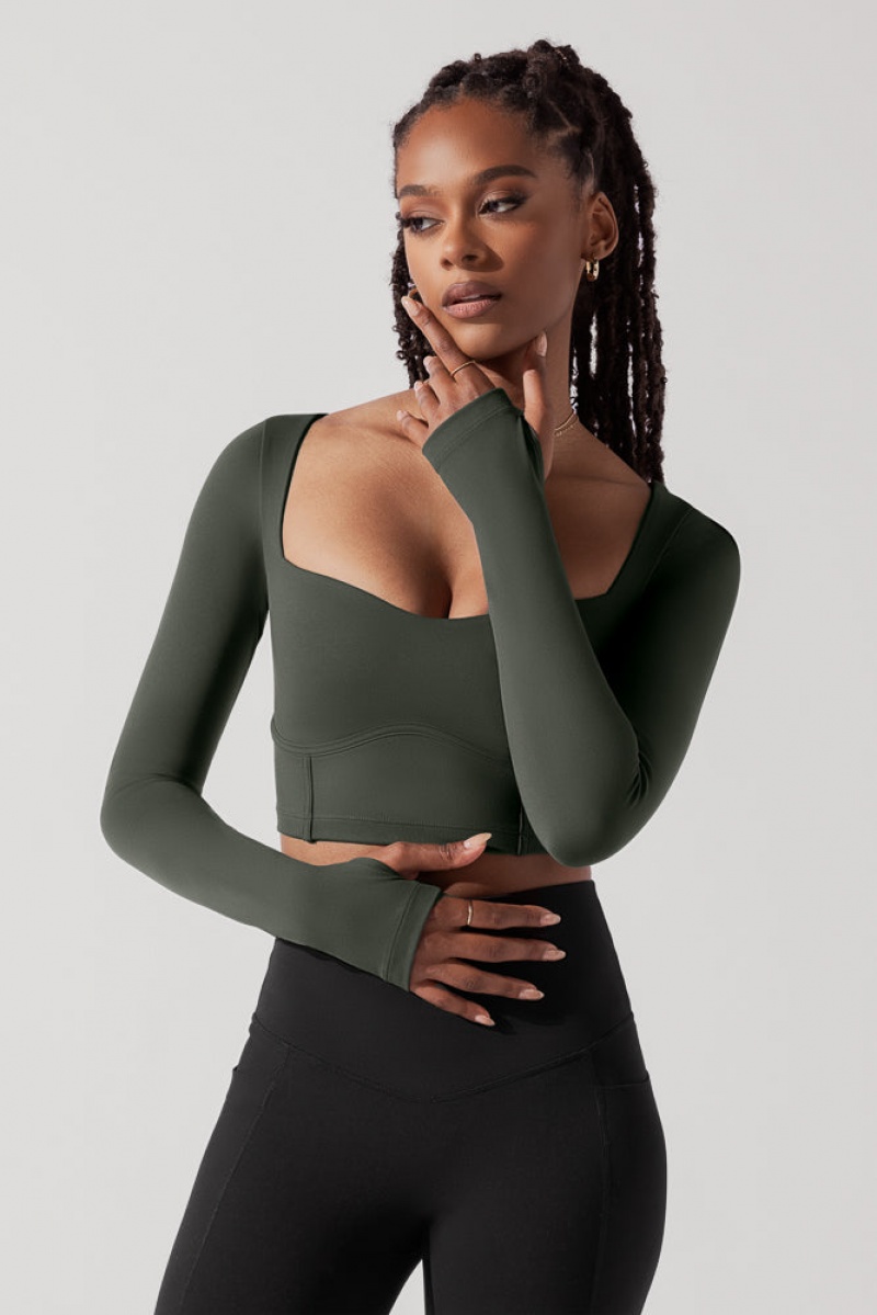POPFLEX Sweetheart Long Sleeve Crop Top Forestwood | CAZJ86571