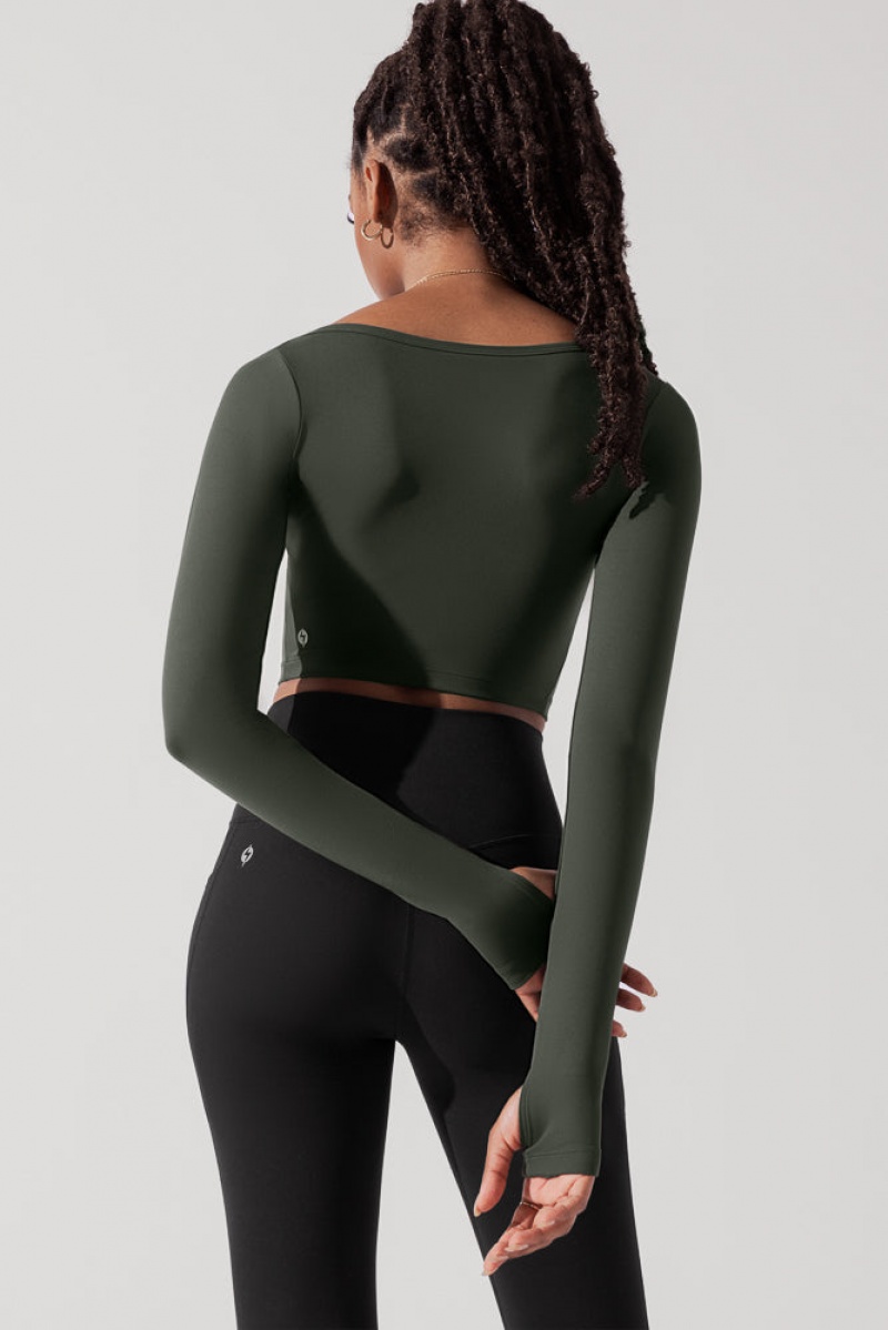 POPFLEX Sweetheart Long Sleeve Crop Top Forestwood | CAZJ86571