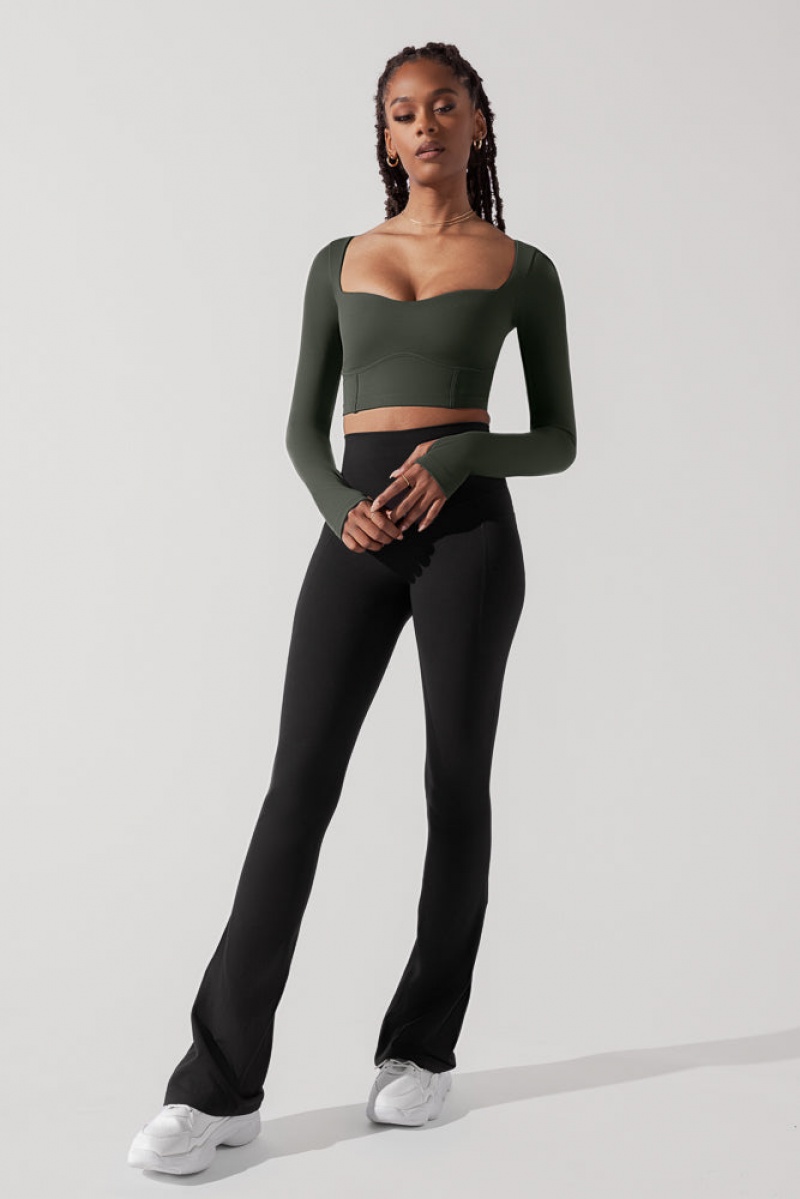 POPFLEX Sweetheart Long Sleeve Crop Top Forestwood | CAZJ86571