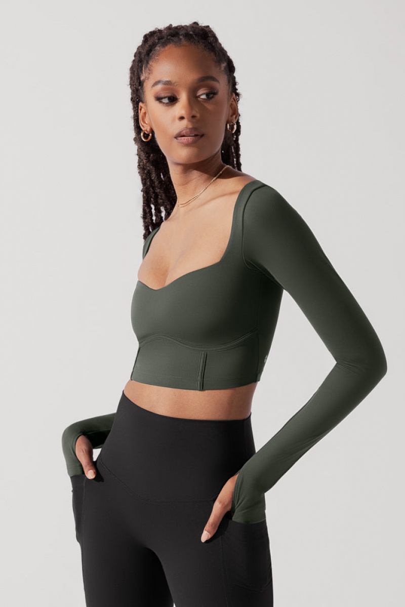 POPFLEX Sweetheart Long Sleeve Crop Top Forestwood | CAZJ86571