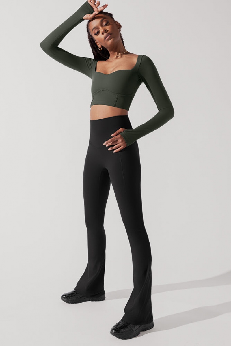 POPFLEX Sweetheart Long Sleeve Crop Top Forestwood | CAZJ86571