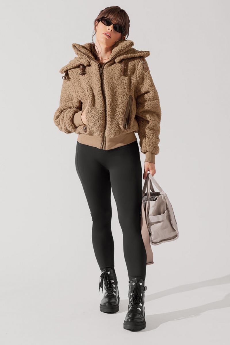 POPFLEX The Kinsley Bomber Jacket in Faux Sherpa Hnědé | JDPQ60249