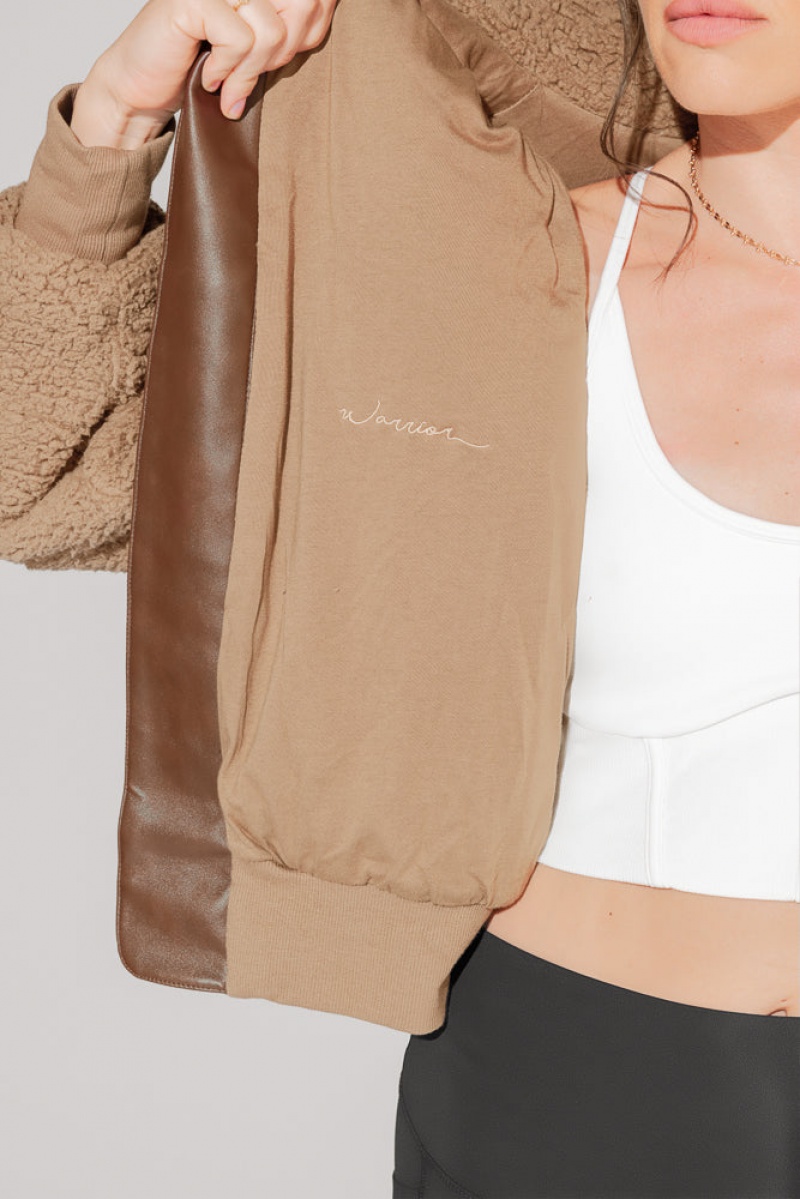 POPFLEX The Kinsley Bomber Jacket in Faux Sherpa Hnědé | JDPQ60249