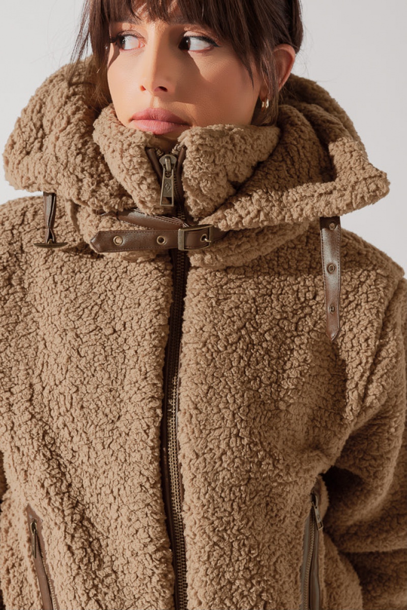 POPFLEX The Kinsley Bomber Jacket in Faux Sherpa Hnědé | JDPQ60249