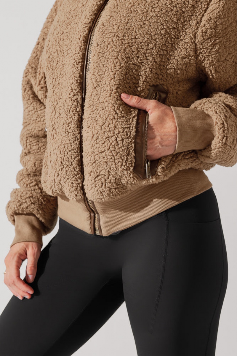 POPFLEX The Kinsley Bomber Jacket in Faux Sherpa Hnědé | JDPQ60249