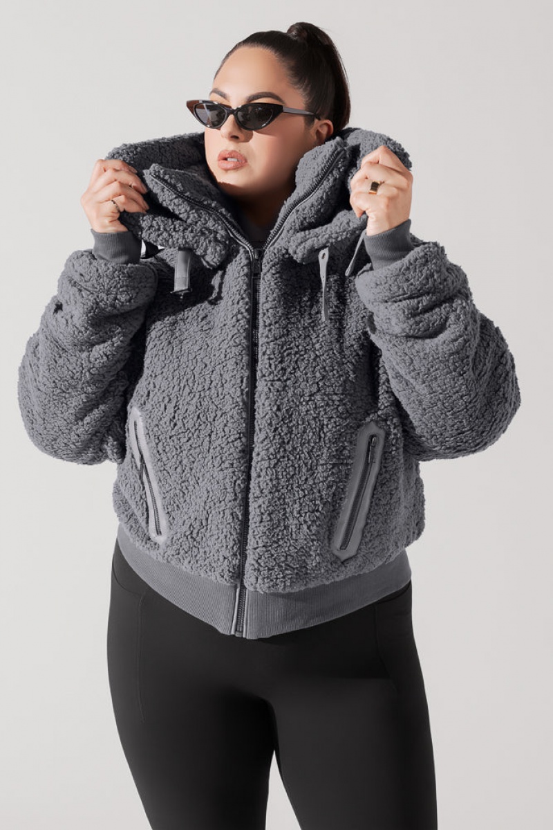POPFLEX The Kinsley Bomber Jacket in Faux Sherpa Šedé | SJDM18953
