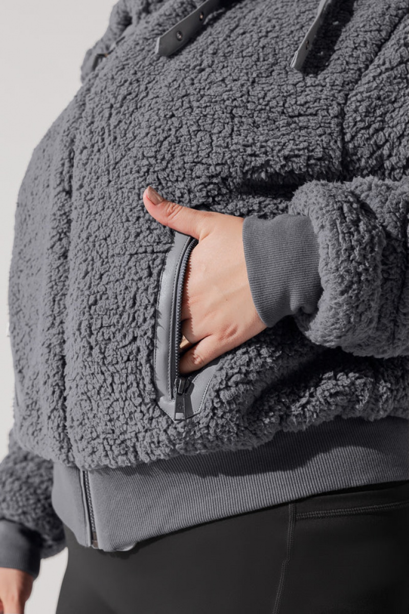 POPFLEX The Kinsley Bomber Jacket in Faux Sherpa Šedé | SJDM18953