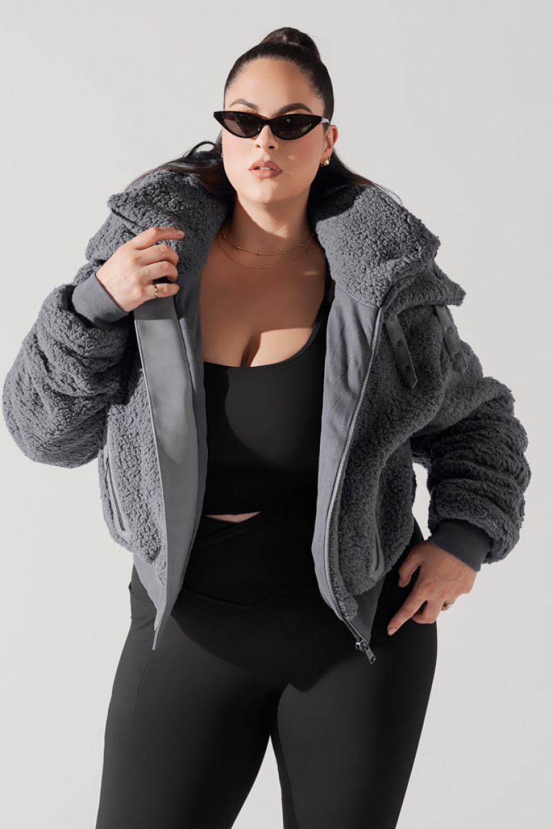 POPFLEX The Kinsley Bomber Jacket in Faux Sherpa Šedé | SJDM18953