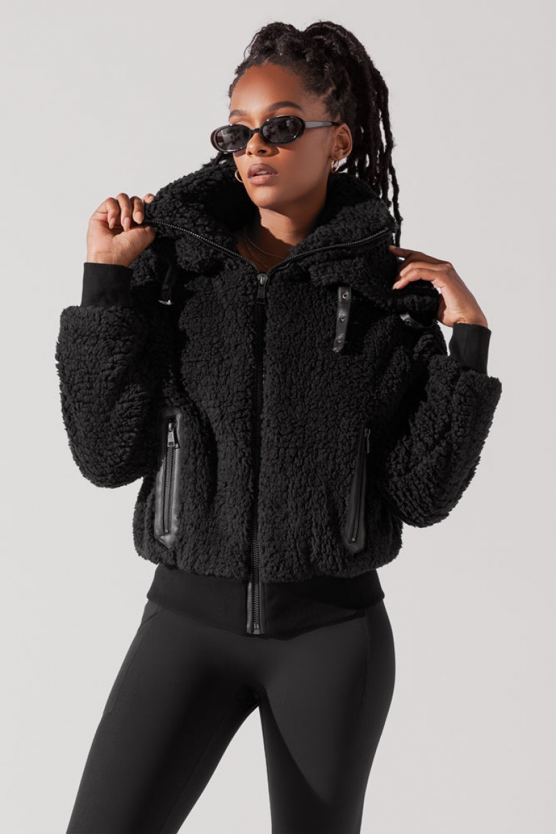 POPFLEX The Kinsley Bomber Jacket in Faux Sherpa Černé | IBGT15389