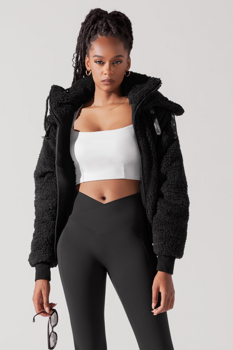 POPFLEX The Kinsley Bomber Jacket in Faux Sherpa Černé | IBGT15389
