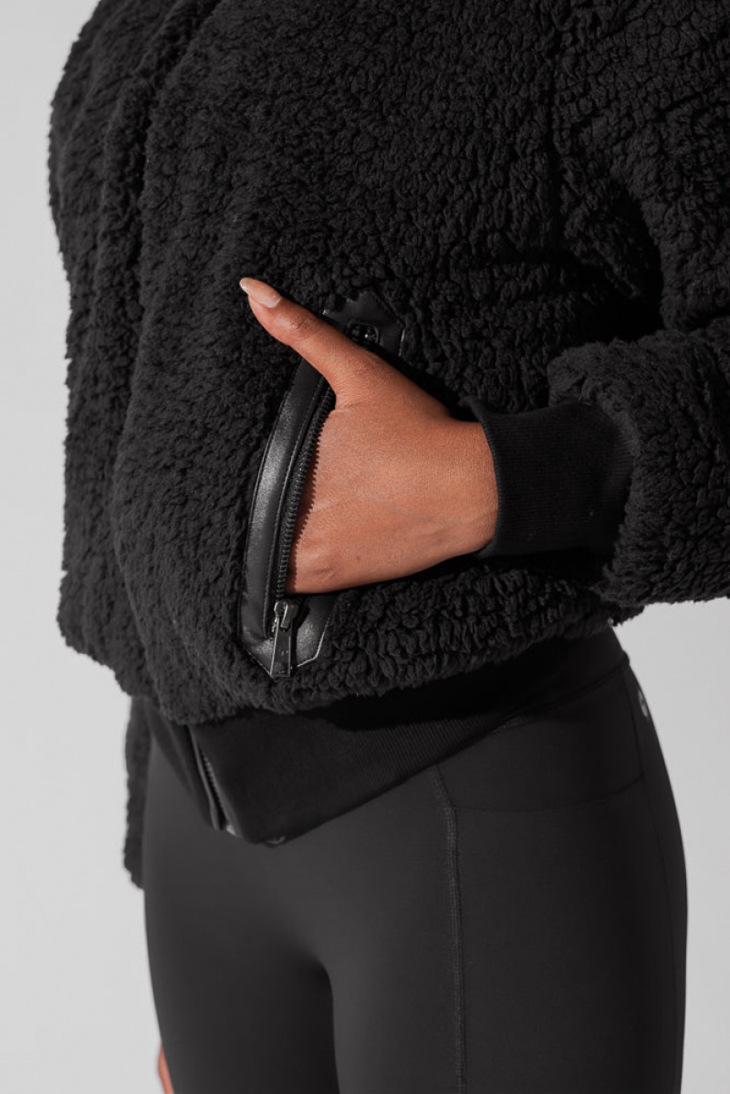 POPFLEX The Kinsley Bomber Jacket in Faux Sherpa Černé | IBGT15389