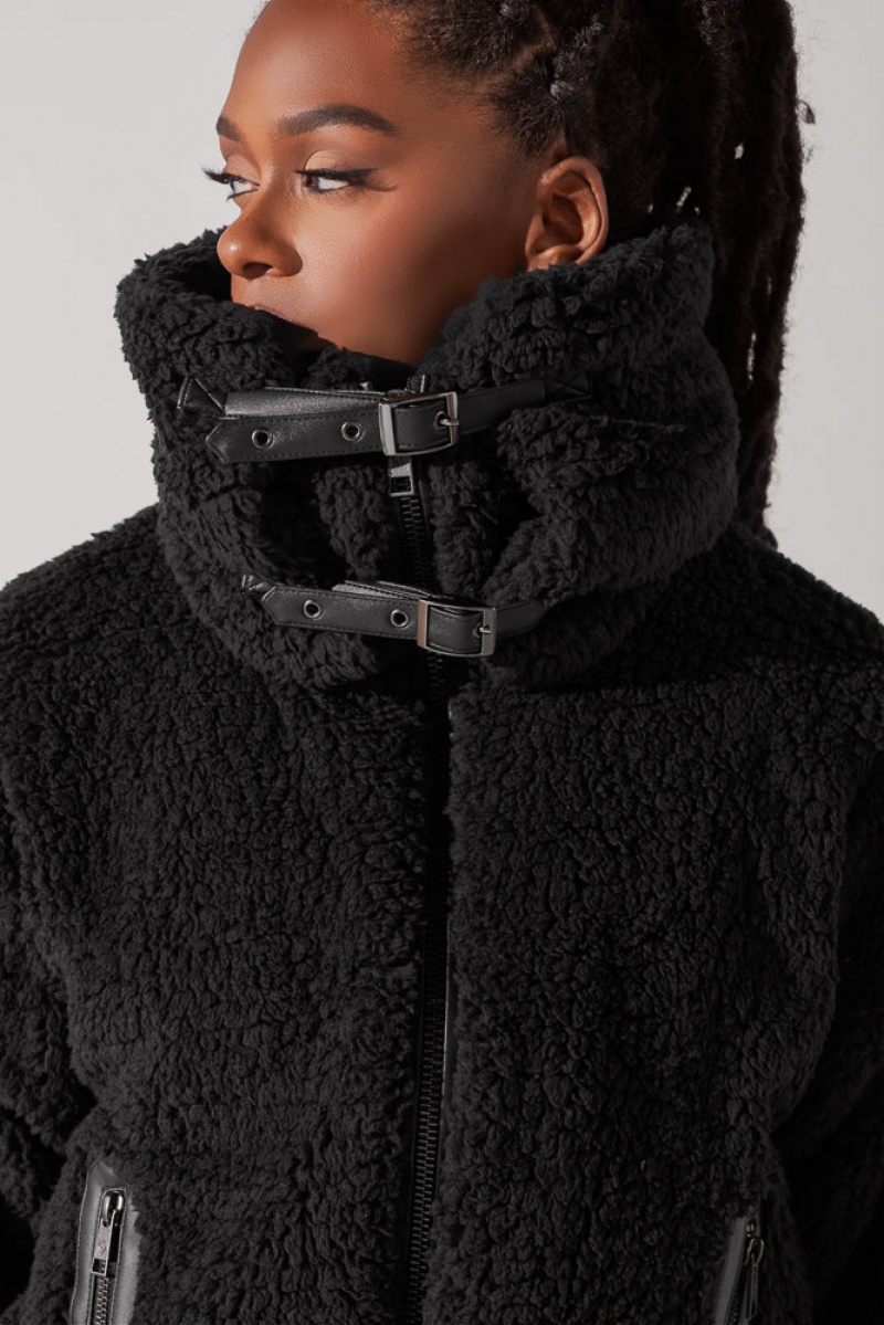 POPFLEX The Kinsley Bomber Jacket in Faux Sherpa Černé | IBGT15389