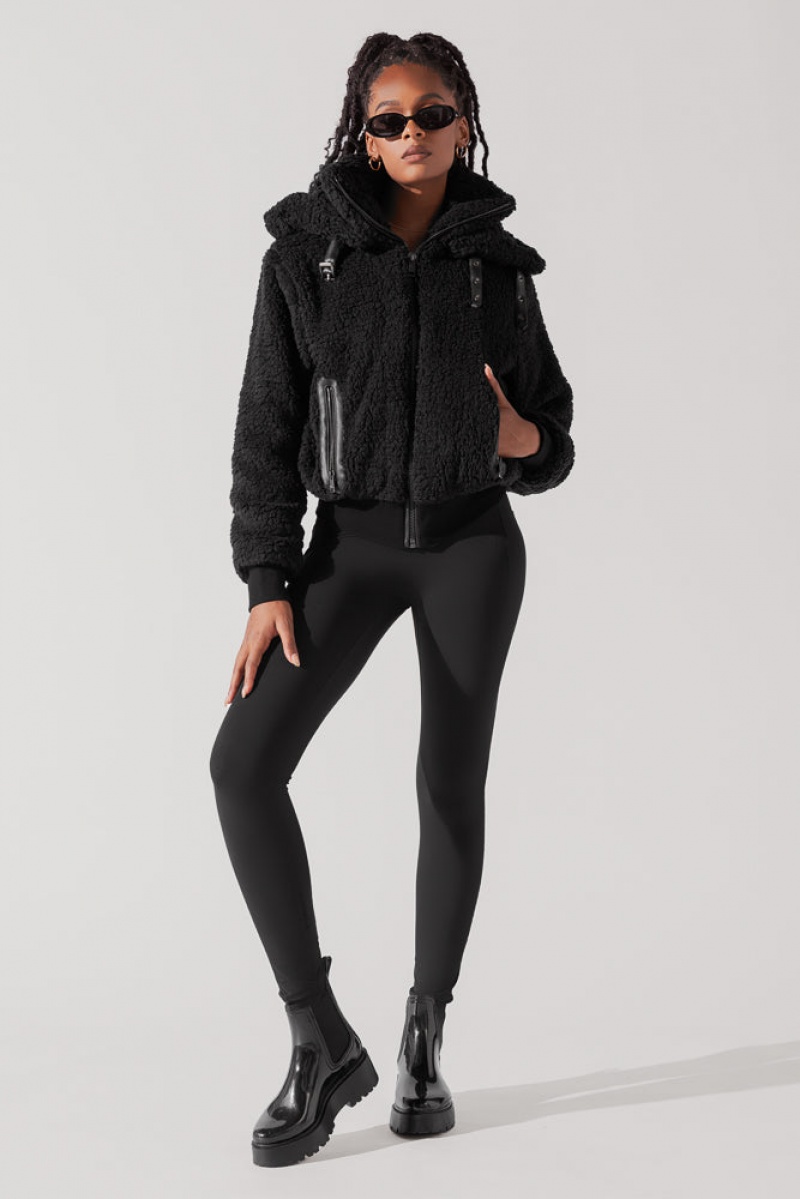 POPFLEX The Kinsley Bomber Jacket in Faux Sherpa Černé | IBGT15389