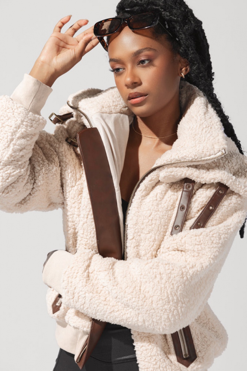 POPFLEX The Kinsley Bomber Jacket in Faux Sherpa Taupe | NMIS49625