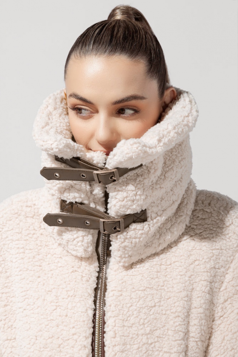 POPFLEX The Kinsley Bomber Jacket in Faux Sherpa Taupe | NMIS49625