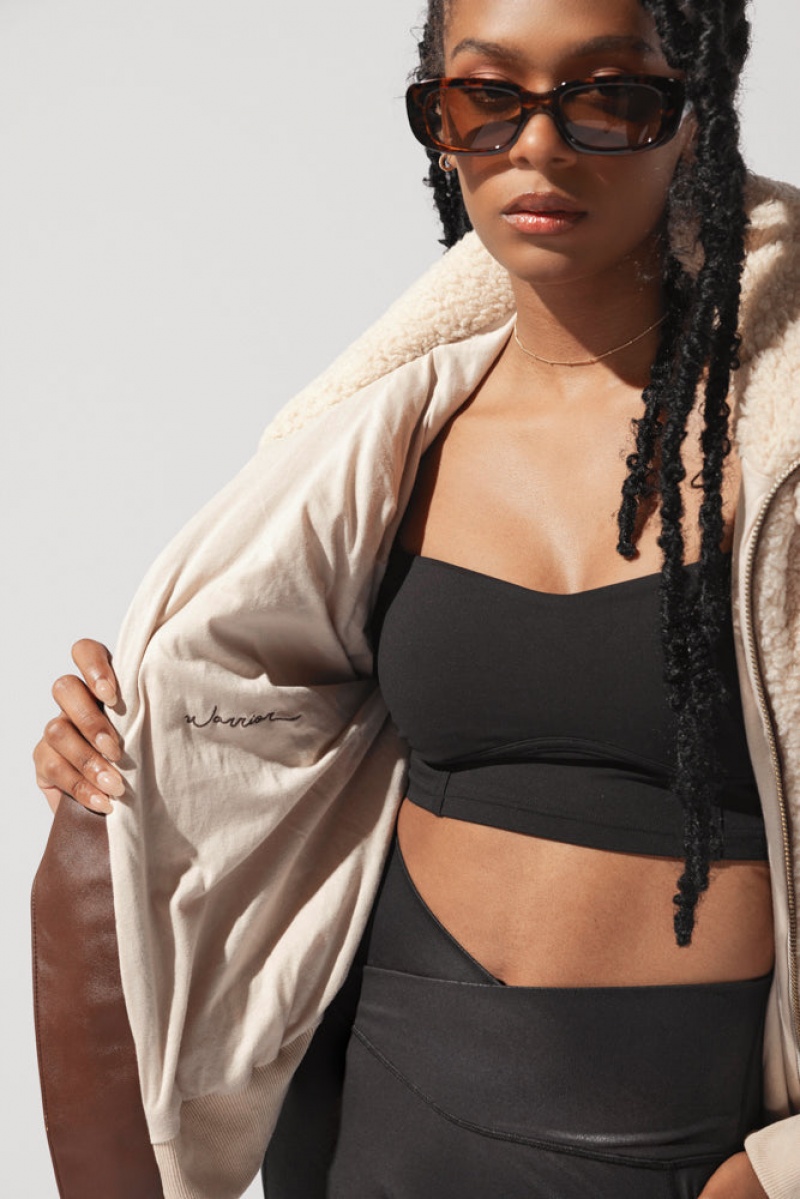 POPFLEX The Kinsley Bomber Jacket in Faux Sherpa Taupe | NMIS49625