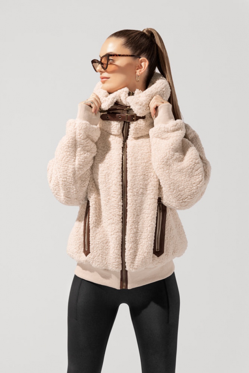 POPFLEX The Kinsley Bomber Jacket in Faux Sherpa Taupe | NMIS49625