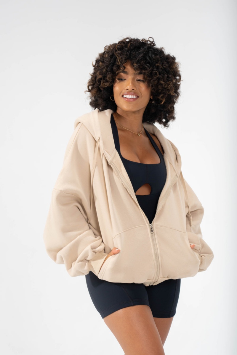 POPFLEX Zip Cloud Hoodie Sand | VOSD13256
