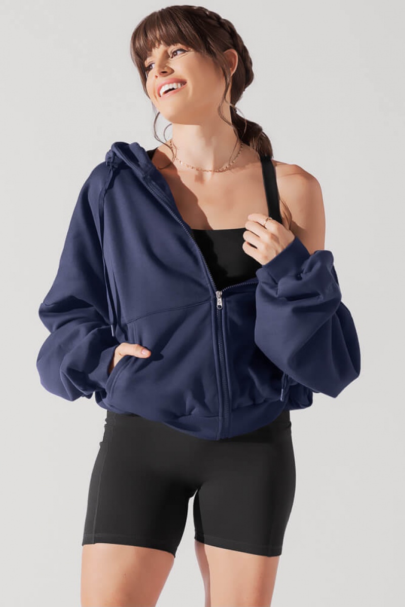 POPFLEX Zip Cloud Hoodie Tmavě Blankyt | DGWC70931