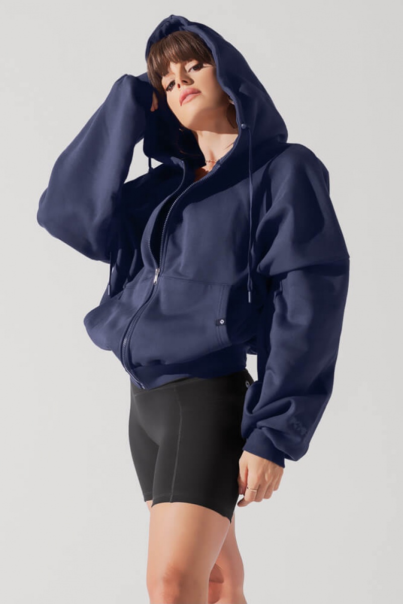 POPFLEX Zip Cloud Hoodie Tmavě Blankyt | DGWC70931