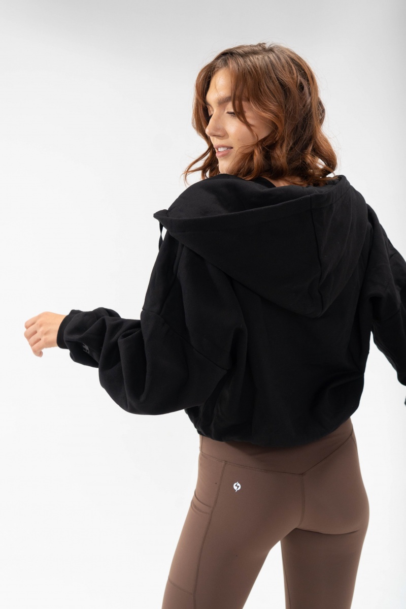 POPFLEX Zip Cloud Hoodie Černé | WYDU83716