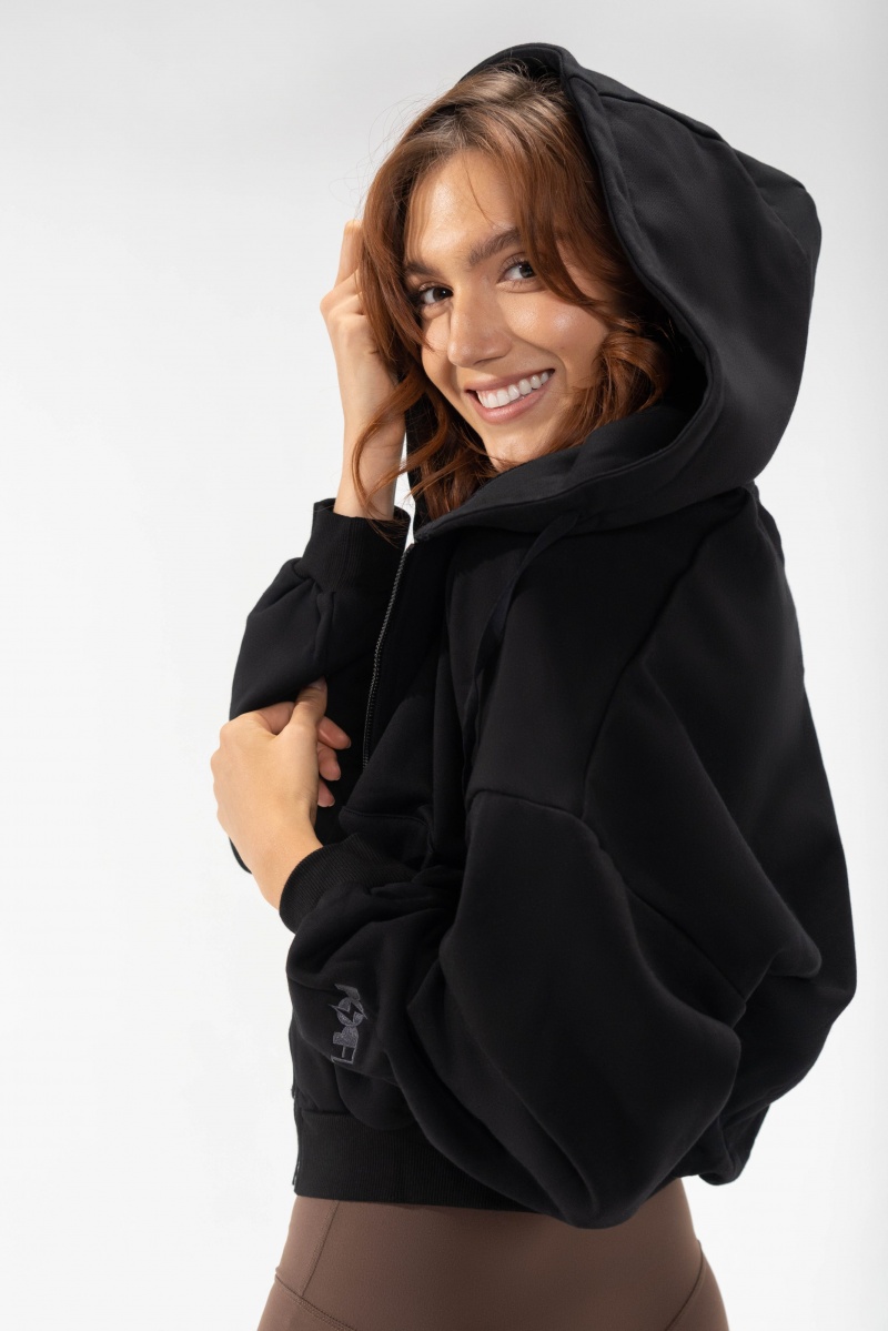 POPFLEX Zip Cloud Hoodie Černé | WYDU83716